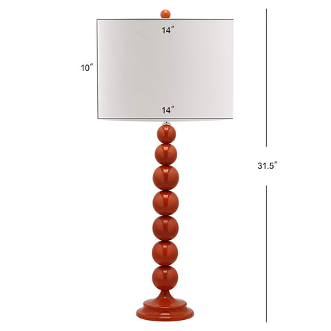 Jenna Orange Stacked Ball Table Lamp with 14-inch white shade, 31.5-inch tall, metal base, contemporary style