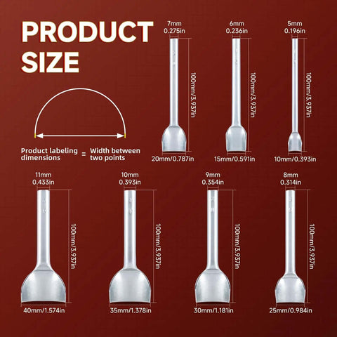 Leather Craft Tools Arc Shaped Half Round Punch Set With Edge Cutters size chart, showing 10mm to 40mm sizes for DIY projects
