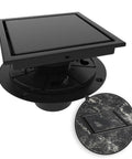 Six Inch Square Shower Drain Matte Black With Reversible Flange Cover And Tile Insert Grate Two In One Removable SUS304