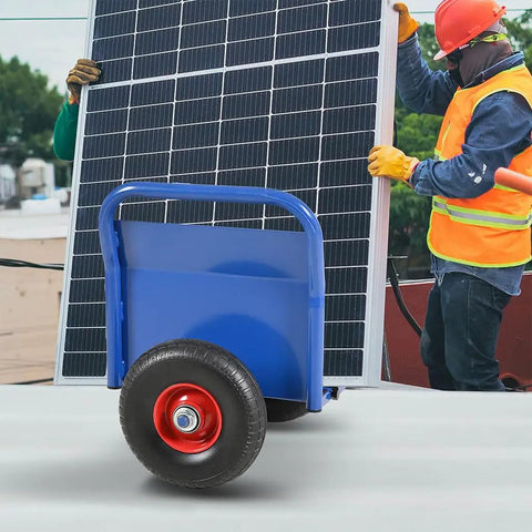 Heavy Duty Drywall Dolly With Rugged Steel Build And 10 Inch Solid Rubber Wheels To Haul Plywood Doors And Panels Jobsite Ready Beast Frame Handles 1000 Pounds No Sweat with solar panel.
