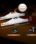 Pro Grade Toe Alignment Tool With Toe Plates And Digital Angle Finder For Fast Accurate Wheel Alignment On Most Cars Includes Two Tape Measures For Easy Stable Alignment showing steel toe plates, angle finder, and tape measures.