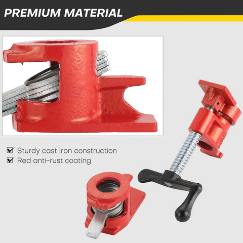 Built Tough Heavy Duty 3/4 Inch Pipe Clamps For Woodworking, Tough As Nails Cast Iron Gluing Bars with red anti-rust coating.