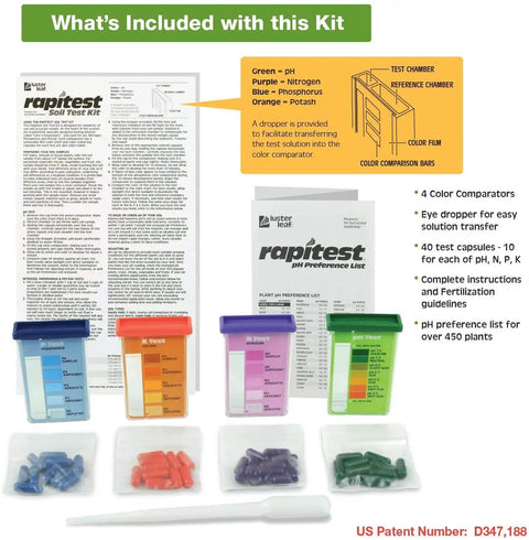 DIY Home Soil Test Kit For N P K And pH With 40 Tests Quick Results For Garden Soil Analysis Easy To Use Kit contents including test tubes, capsules, and instructions.