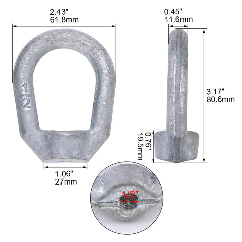 Built Tough Heavy Duty Galvanized Steel Eye Nut With Half Inch UNC Thread Bail Type Ring Lifting Fastener Marine Grade Female