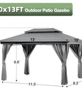 Outdoor Gazebo 10x13 With Mosquito Netting And Privacy Screens, Ventilated Double Roof Canopy Tent for backyard use