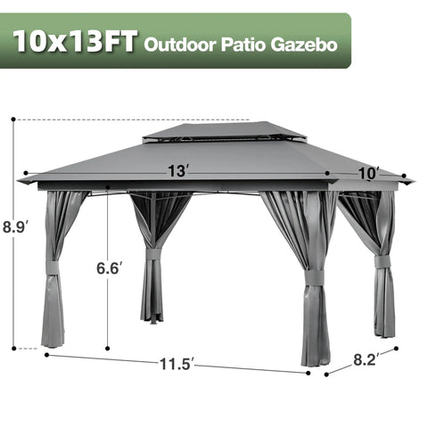Outdoor Gazebo 10x13 With Mosquito Netting And Privacy Screens, Ventilated Double Roof Canopy Tent for backyard use