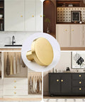 4 Pack Gold Solid Cabinet Pulls Round Knobs Brushed Brass Dresser Handles For Cabinets And Drawers Easy Install 0.78 x 1.18 Inch