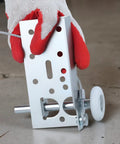 Person holding Heavy Duty Garage Door Bottom Roller Bracket With 7/16 Inch Diameter Roller Stem, galvanized steel bracket