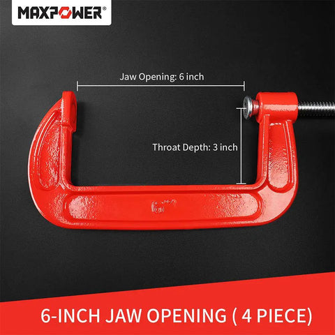 Three Piece C Clamp Set With 3 Inch 4 Inch And 6 Inch Clamps Ductile Cast Iron Construction Heavy Duty Rust Resistant Finish