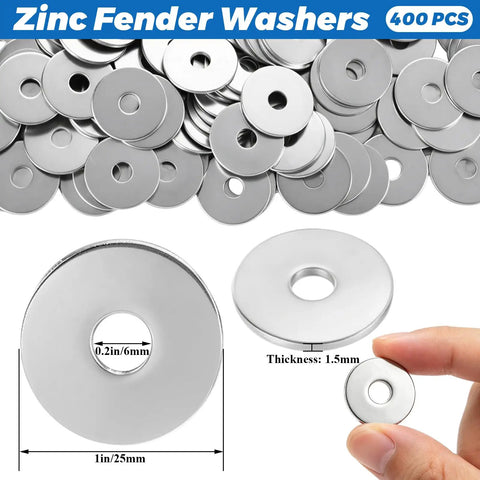 400 Count Quarter Inch Inner Diameter Fender Washers One Inch Outer Diameter Zinc Plated One And A Half Millimeter Thick Flat Washers