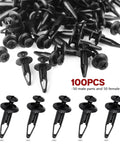 100 PC ATV Fastener Kit For Yamaha Grizzly And Rhino, Push Retainer Clips For Body Panels, 6mm Hole Fit, black plastic