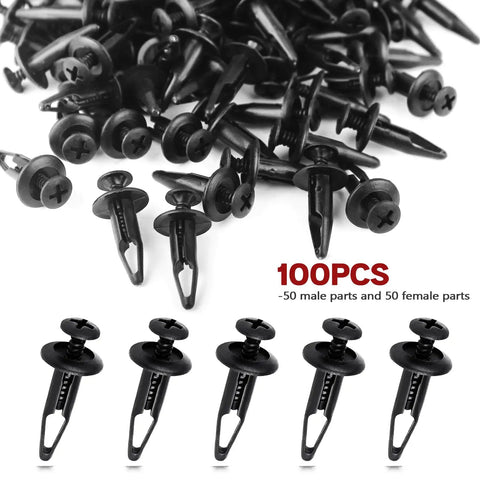 100 PC ATV Fastener Kit For Yamaha Grizzly And Rhino, Push Retainer Clips For Body Panels, 6mm Hole Fit, black plastic