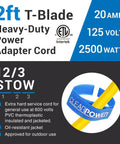 Heavy Duty Generator Adapter For 20 Amp T Blade Plug To T Slot With Power Indicator Light 12 Gauge 3 Conductor