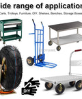 Heavy Duty Rubber Caster Wheels 4 Pack, 10 Inch Swivel Plate Casters With Brakes shown on various carts and trolleys for practical applications.