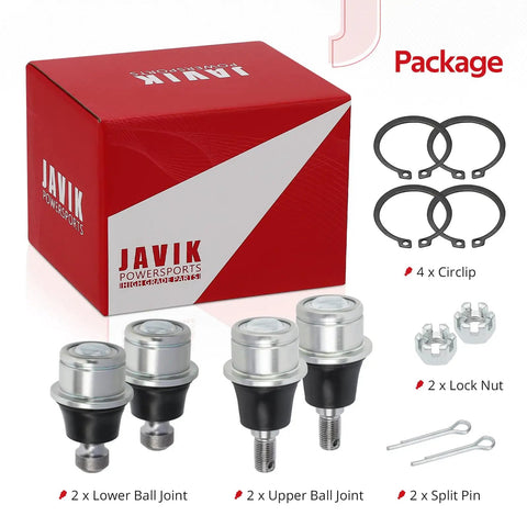Can Am ATV Upper And Lower Ball Joint Kit For Outlander Renegade Maverick Commander Defender Traxter 2012 Through 2023 Beefed Up Heavy Duty Suspension Replacement Parts OEM Grade, 2 upper 2 lower with circlips and lock nuts