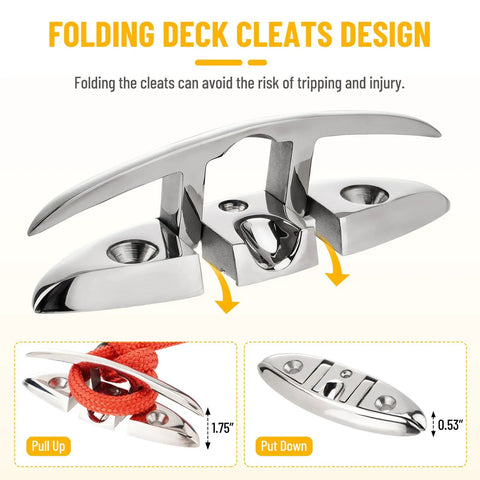 Six Inch Boat Folding Cleats Set 316 Stainless Steel Dock Cleats With Backing Plates And Screws Flip Up Marine Rope Cleats Design