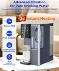 Compact Countertop Instant Hot And Cold Water Dispenser Featuring Premium Reverse Osmosis Filtration And A Slick Built In Tea Infuser For No Sweat Fresh Brews Whenever You Need A Quick Sip showing sleek design and clear glass.