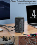 Image of 12 Outlets Power Strip Tower With 20W USB C PD Fast Charging, 2 USB C Ports And 3 USB A Ports on a desk setup