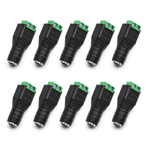 Built Tough Female Dc Power Connectors 5.5Mm X 2.1Mm Barrel Jack Socket 12V 24V, pack of ten, solid copper, screw terminal.