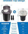 12W Ultra Bright Low Voltage Landscape Lights Shielded In Ground Well Lights 12V To 24V Warm White for Pathway Garden Fence Deck