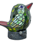 Bird Themed Glass Nightstand Lamp With Blue Green Stained Shade Cute Reading Bedside Light for Kids Room and Bedroom Decor Resin Base