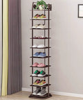 Rock Solid 10 Tier Metal Shoe Rack With Coat Hooks Game Changer For Entryway Clutter Brown Heavy Duty Shoe Cube Organizer Shelf For Closet Garage Keeps Your Kicks Neatly Stowed And Style On Point with shoes displayed.