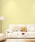 Rock Solid Soundproof Peel And Stick Wall Panels With Linen Textured XPE Foam in a yellow living room setting.