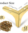 Gold 4 Inch Metal Furniture Leg Set 12 Pack Replacement Feet For Table Cabinet Sofa Dresser Couch Cupboard Chairs Ottoman Includes 48 Screws