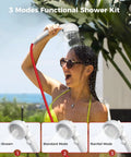 Woman enjoying outdoor shower with Grab And Go Portable Propane Water Heater Boasting Instant 1.32 Gpm Hot Flow And A Hefty 34000 BTU Output Tailored For Weekend Warriors RV Trips And Campsite Cleanup Lightweight Compact Frame Keeps Your Outdoor Game Sharp.
