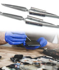 Precision Cross Tip Soldering Tweezers For Hot Welding Electronics Circuit Board Repair Clamps, with steel build and ergonomic grip.