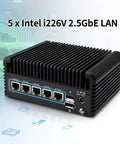 Hella Quiet Firewall Appliance Mini Pc With Intel J6413 Processor And Completely Fanless Build For Plug And Play Home Lab Networking 5 X 2.5GbE Ethernet Ports Opnsense Ready Barebone Rig Triple Screen Support And Badass Security Gateway, showcasing 5 Ethernet ports.