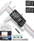 Go-To 6 Inch Digital Caliper With Large LCD Screen And Millimeter Readouts, Four Modes, Auto Off, Stainless Steel Micrometer Kit