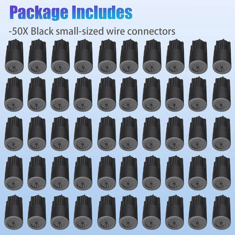 50 Pack Waterproof Wire Nut Connectors Set For Outdoor Lighting And Irrigation Valves, black twist caps displayed