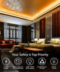 LED Strip Lights 100 Ft Flexible 2 In 1 Warm White And Cool White Dimmable in a bedroom ceiling setup with ambient lighting
