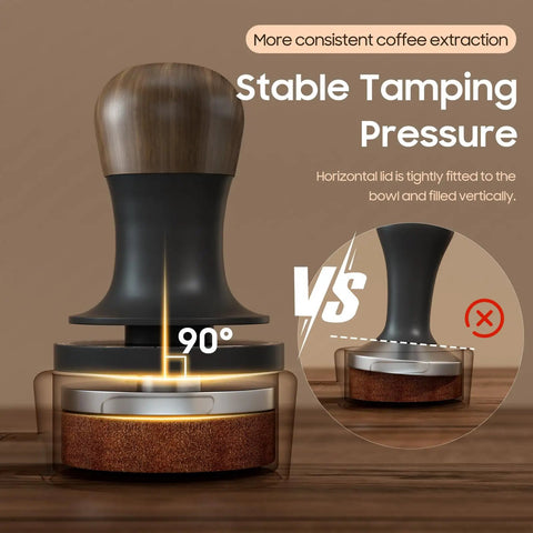 45.5mm Espresso Tamper For Flair Pro 3 With Precision Fit Stainless Steel Flat Base And Sound Feedback Barista Grade, shown upright