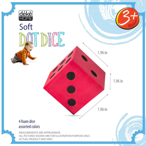 Jumbo Foam Dice Set For Classroom And Home Schooling 1.96 Inch Dice In Assorted Bright Colors Kid Friendly Lightweight And Quiet Play Toy For Math Games Learning Activities Kid Safe EVA Foam featuring a red die with black dots.