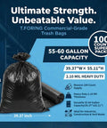 Heavy Duty 55 to 60 Gallon Trash Bags Thick 2.1 Mil 39 by 55 Inch Garbage Liners for Home and Outdoor Use 100 Count