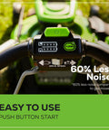 Close-up of control panel on 60V Brushless Self Propelled Cordless Lawn Mower With 21 Inch Deck Two 4.0Ah Batteries Rapid Charger