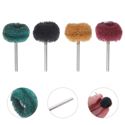 Solid 60 Pc Abrasive Buffing Wheel Set For Rust Removal And Polishing Metal With Precision Grinding Mops And Drill Bits That Make Tough Jobs Easy, assorted colored grinding mops.