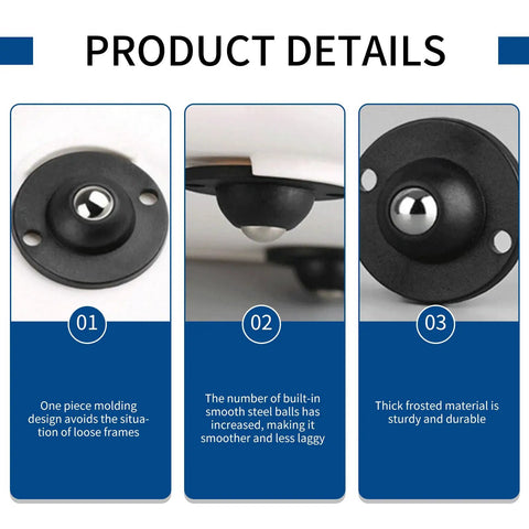 Smooth As Butter Low Profile Swivel Caster Wheels For Furniture With Easy Peasy Self Adhesive Mounting Just Point Five Three Inches Tall Black Four Pack showing product details and design features.
