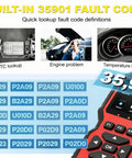 V519 OBD2 Scanner Diagnostic Tool Car Code Reader With 35901 Built In DTC Library showing fault codes on screen