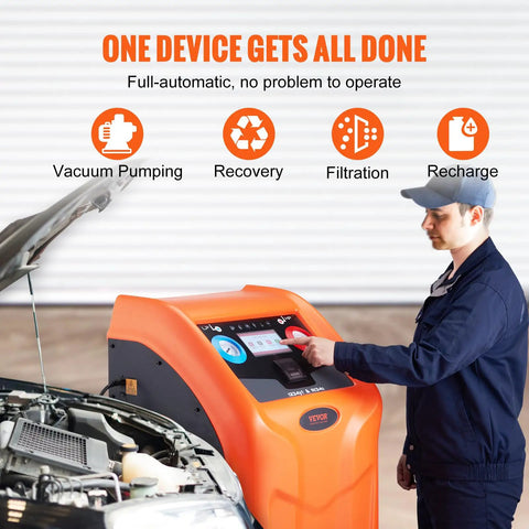 Fully Automatic Refrigerant Recovery Machine For R134A And R1234YF AC Systems, Heavy Duty Hvac Refrigerant Recycling Kit With Built In Digital Scale Compressor And Tank, Works Like A Charm For No Sweat AC Tune Ups And Leak Fixing