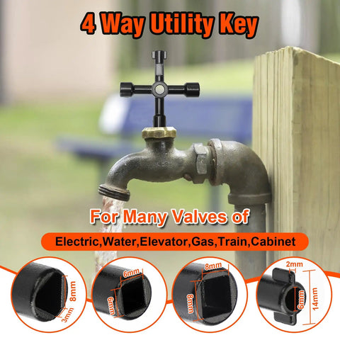 16 Inch Water Meter Key With Heavy Duty Steel T Handle Four Way Universal Cross Key for valve access on pipe