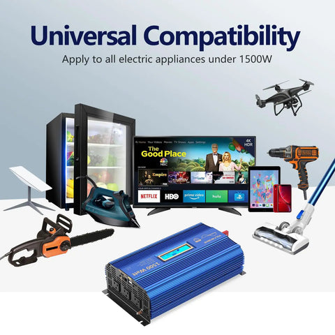 Rugged 1500 Watt Pure Sine Wave Inverter Effortlessly Converts 12V DC To 120V AC With Triple Outlets And Dual USB Chargers with 1500W appliances
