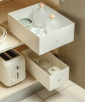 Full Extension Drawer Slides Upgrade Kit for Easy Access and Maximum Storage for Furniture Self Adhesive, shown in kitchen drawers