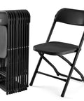 Folding Chairs Sets Of 10 330 Lb Capacity Plastic Stackable Portable Patio Dining Set For Indoor Outdoor Use Camping Garden Party Meeting Black Weather Resistant For Year Round Use, one folded and one open