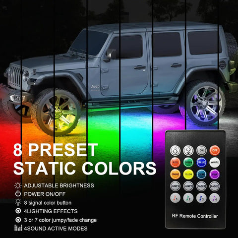 RGB Car Underglow Kit With App And RF Remote, IP67 Waterproof, 16 Million Color LED Strips lighting SUV with remote control