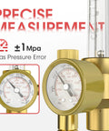 Argon And CO2 MIG And TIG Flow Meter Gas Regulator Gauge With Precise Measurement, Leakproof CGA 580 Inlet, Close-up View