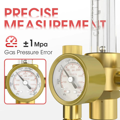 Argon And CO2 MIG And TIG Flow Meter Gas Regulator Gauge With Precise Measurement, Leakproof CGA 580 Inlet, Close-up View