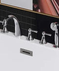 Brushed Nickel Deck Mounted Tub Faucet With Hand Shower 5 Hole Mount Three Handle Bath Filler Built To Last Solid Brass No Fuss Durable